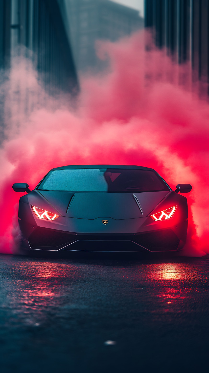 Lamborghini with Intense Red Smoke and Glow
