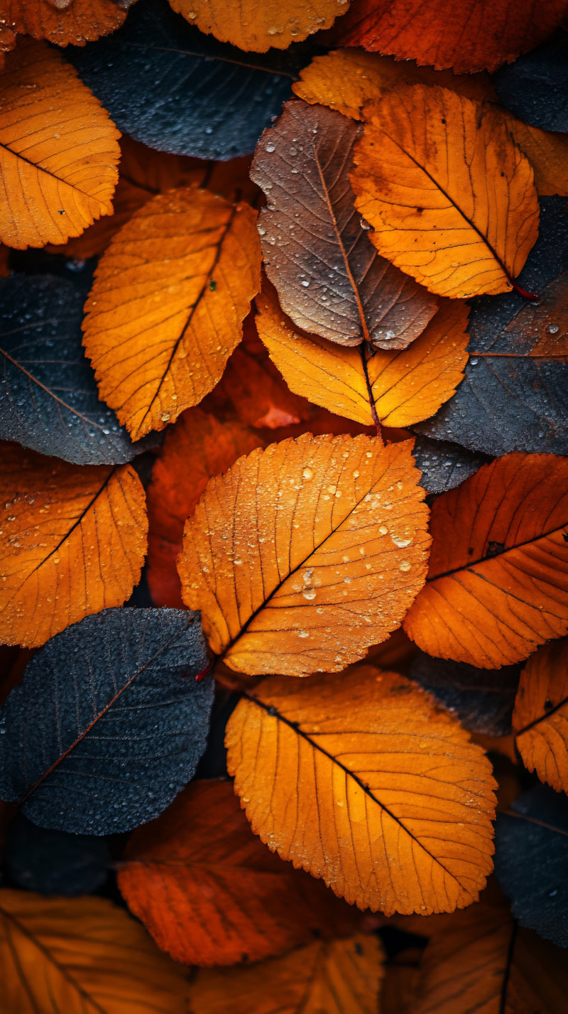 Vibrant Autumn Leaves with Raindrops