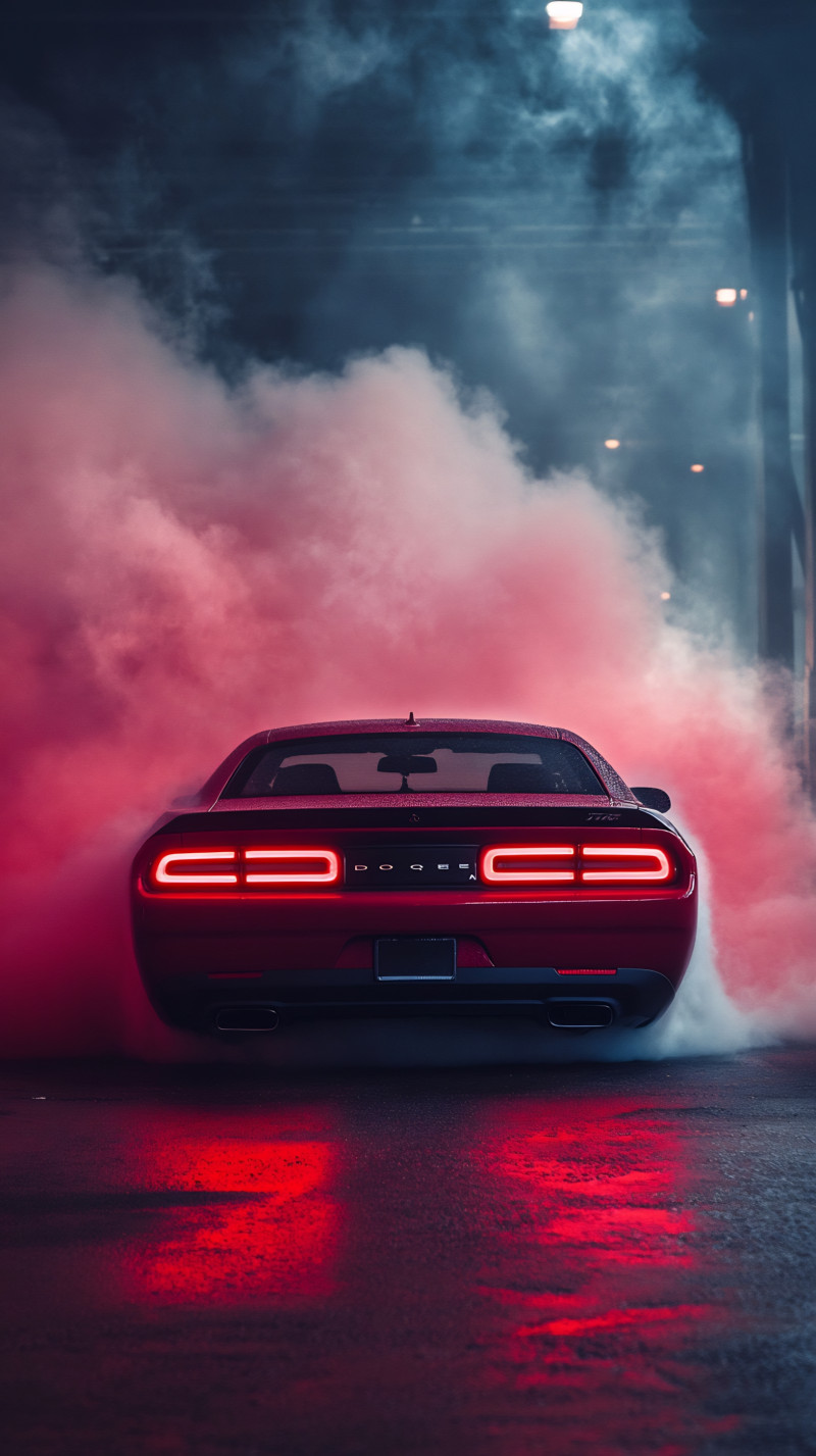 Dodge Challenger in Red Smoke Burnout