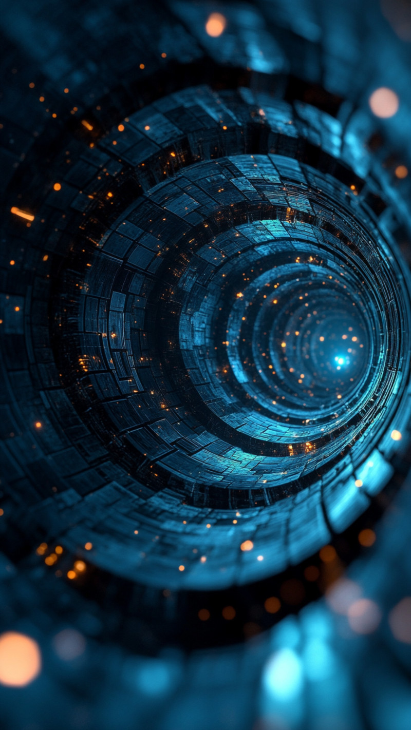 Infinite Blue Cyber Tunnel with Sparks