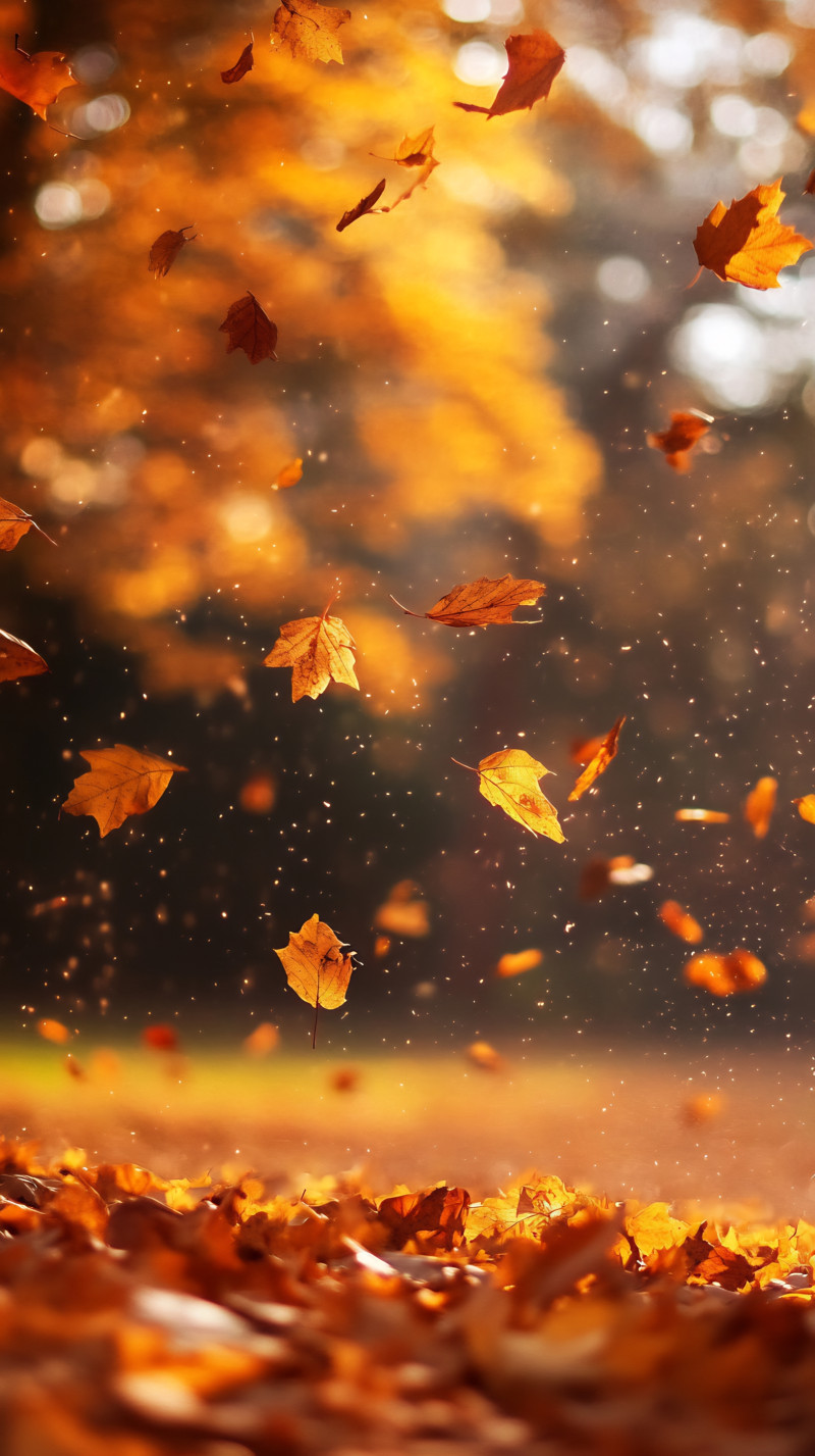Golden Autumn Leaves Floating in Sunlight
