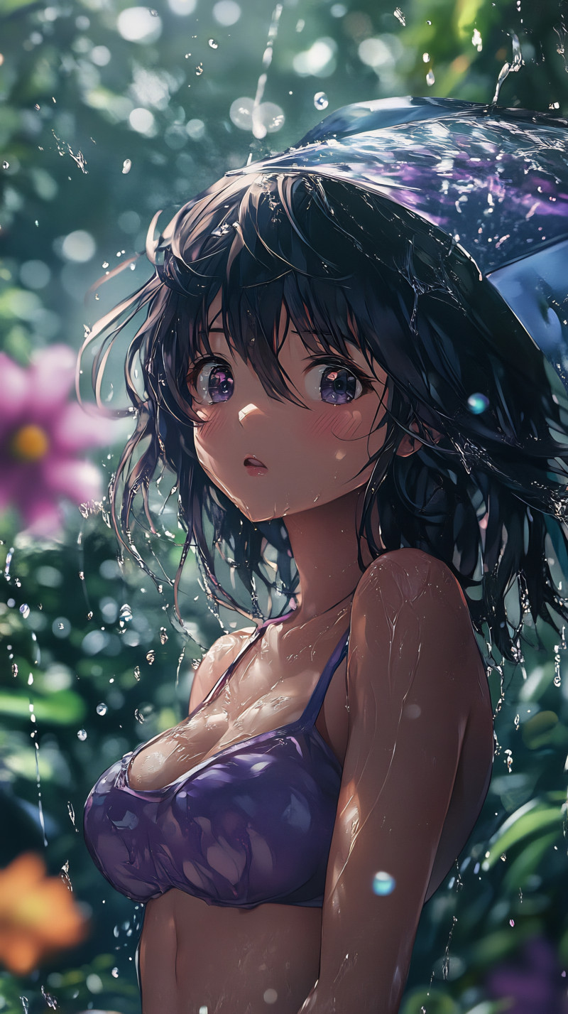 Anime Girl Surprised by Summer Rain
