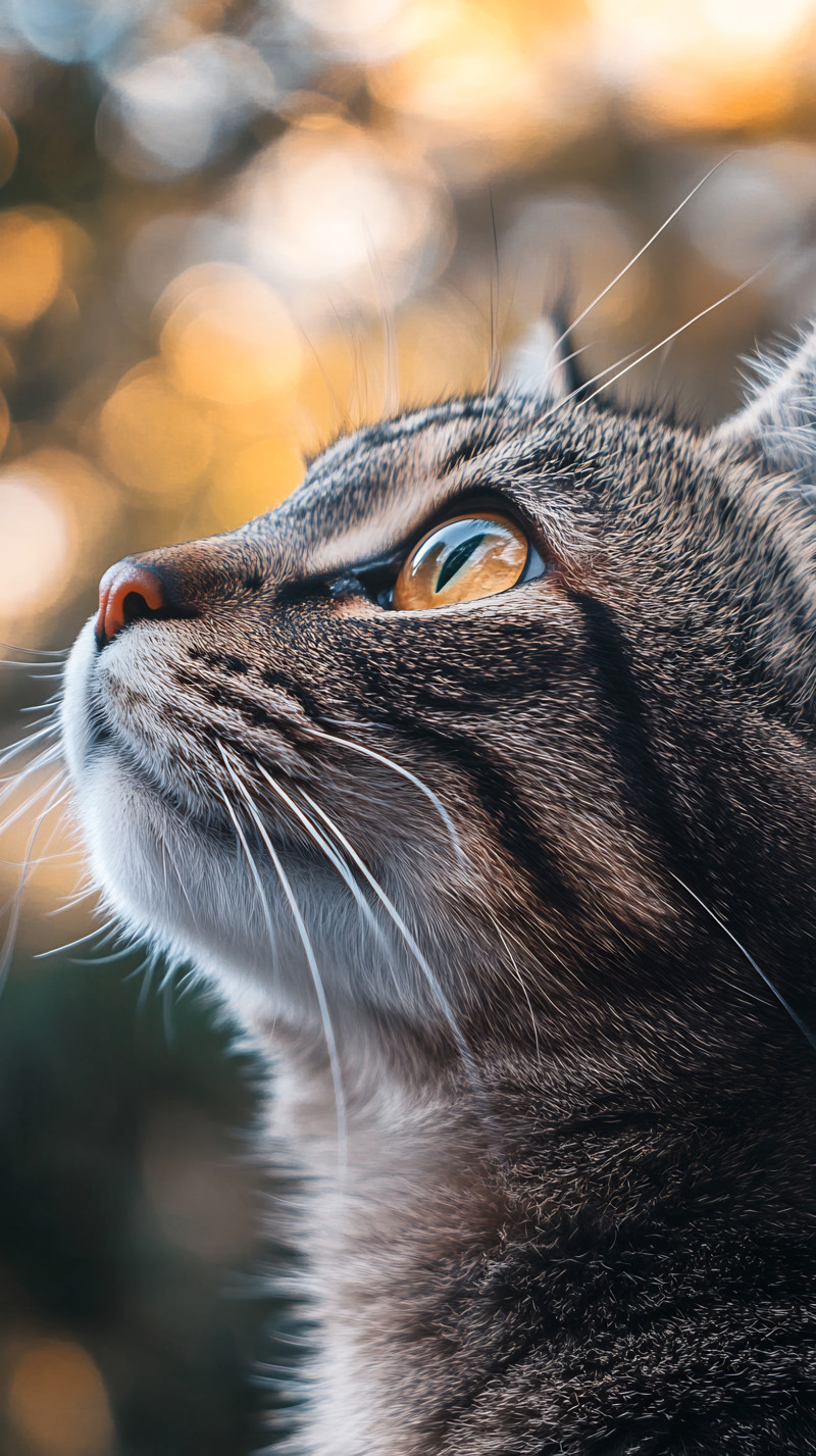 Tabby Cat Looking Up with Golden Eyes