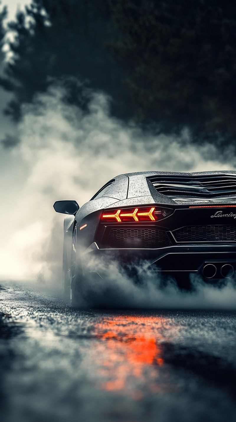 Lamborghini Aventador Disappearing in Smoke and Rain